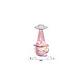 Cute UFO Abduction Mug Sticker, Retro Desert Sci‑Fi Kiss-Cut Sticker | Vintage UFO, Alien Beam