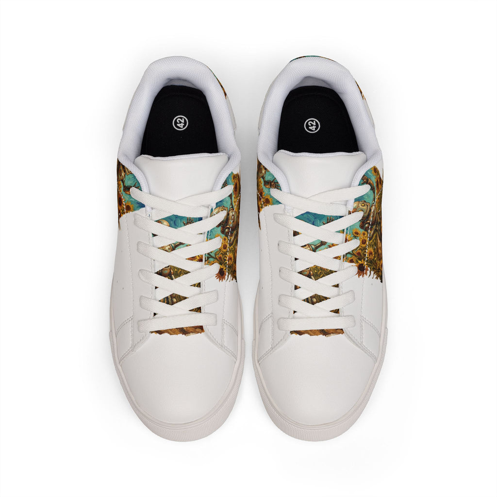 Leather Sneakers — Sunflower Guardian Low-Top Design