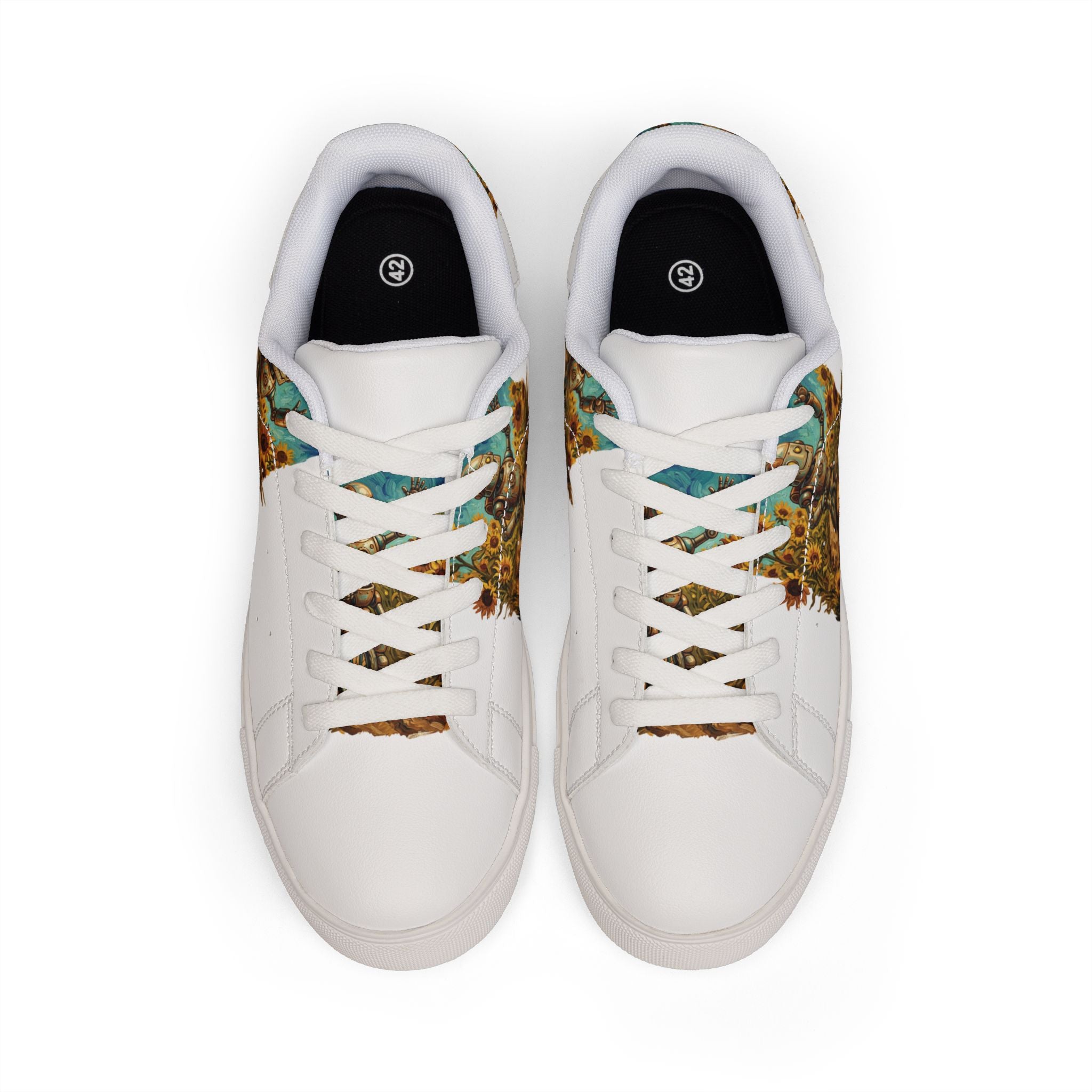 Leather Sneakers — Sunflower Guardian Low-Top Design