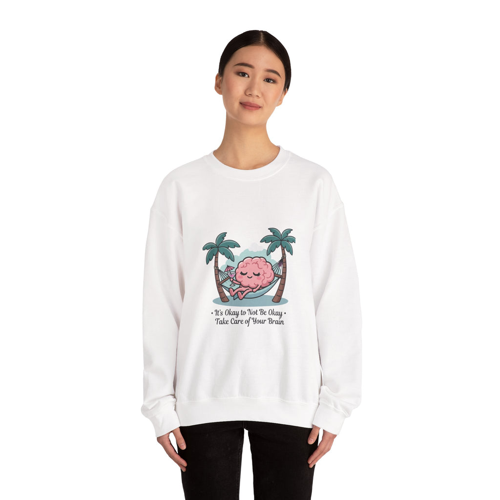 Mental Health Relaxation Brain Hammock Sweatshirt | Father’s Day self-care, retro palm design