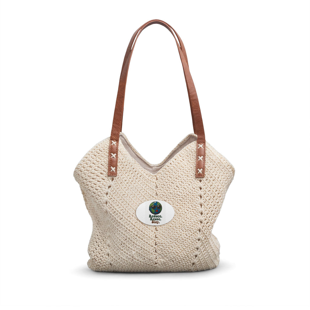 Boho Straw Shoulder Bag – Crochet Beach Tote with Leather Straps