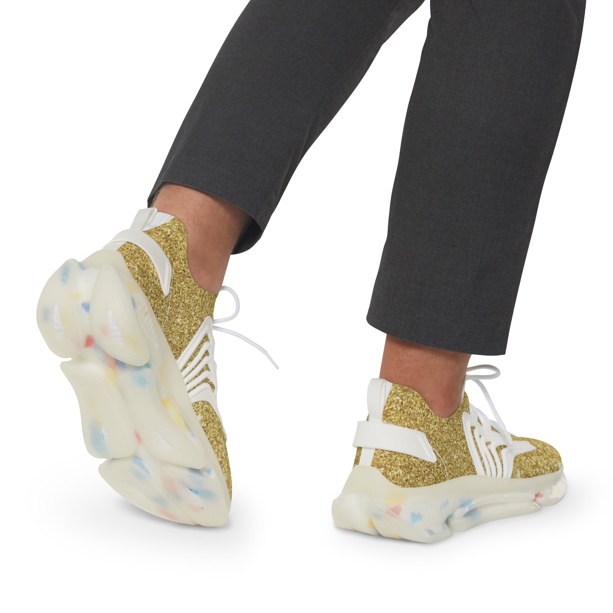 Gold Glitter Mesh Sneakers — Men’s Lightweight Athletic Shoes