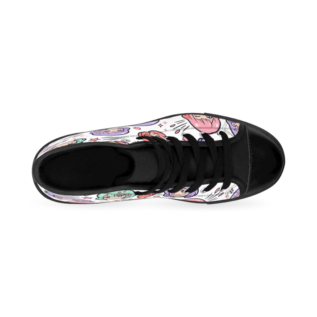 Anime Kawaii Faces High-Top Sneakers — Cute Pastel Character Print