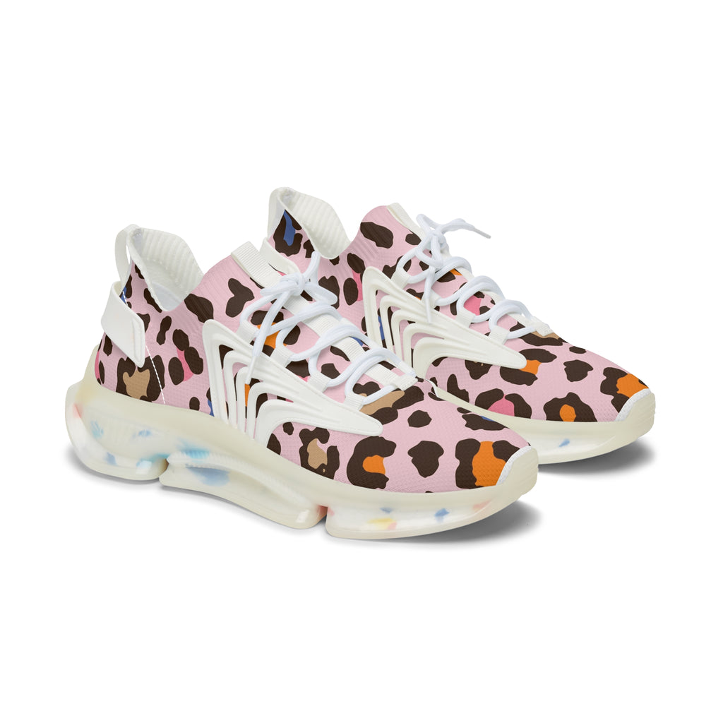Women's Pink Leopard Mesh Sneakers — Lightweight Patterned Athletic Shoes