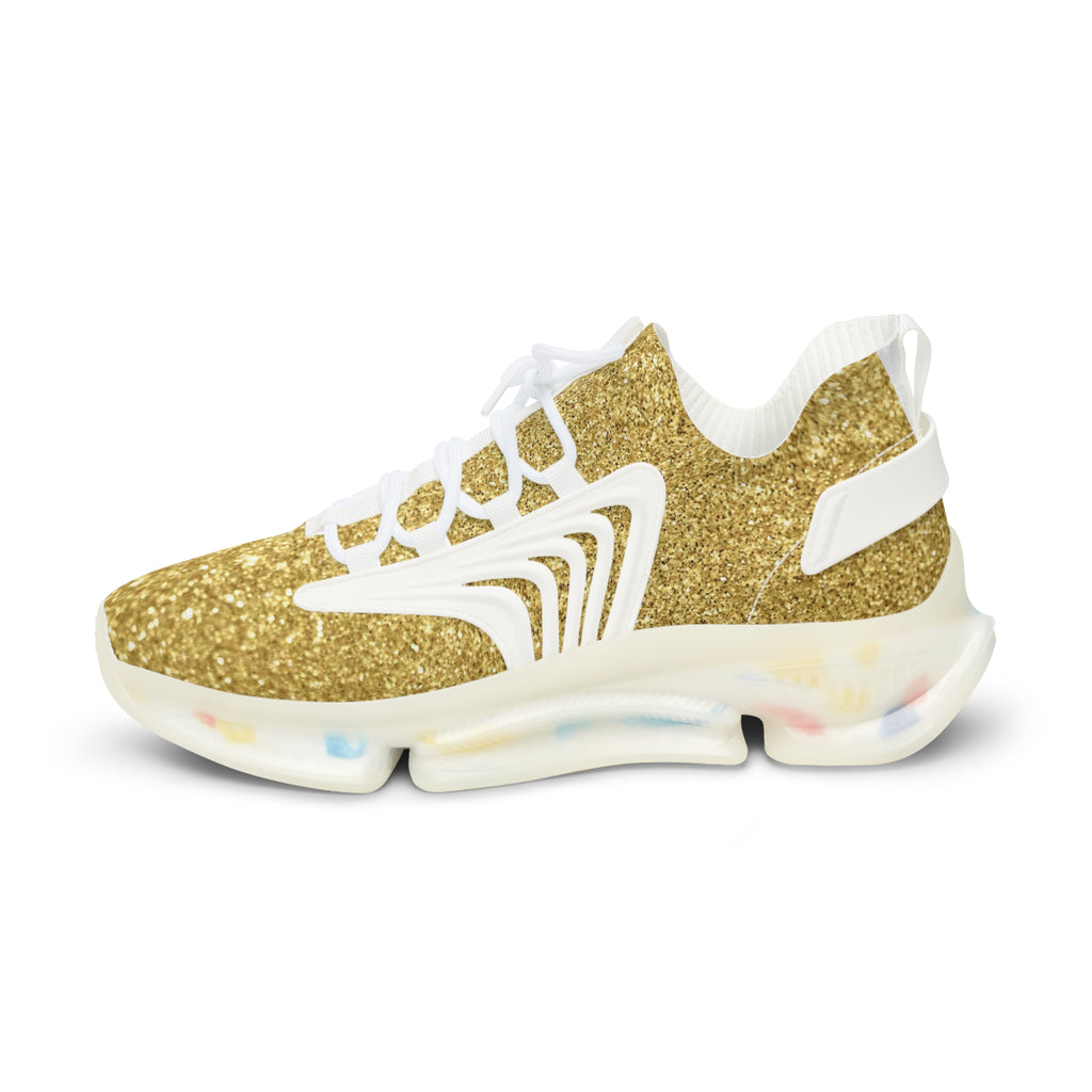 Gold Glitter Mesh Sneakers — Men’s Lightweight Athletic Shoes