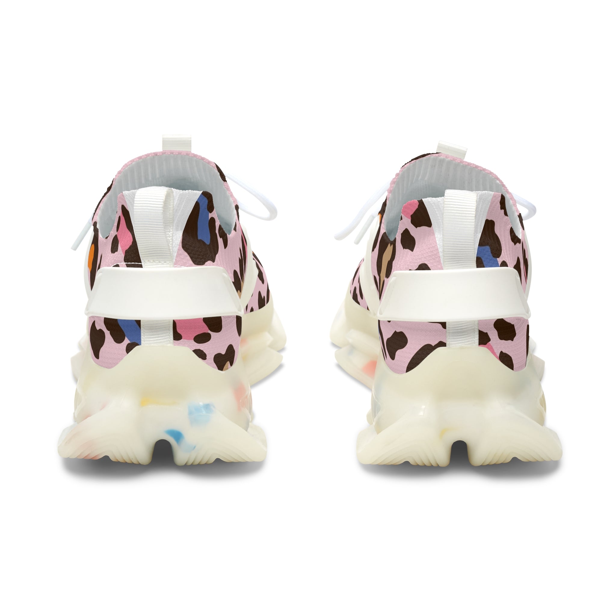 Women's Pink Leopard Mesh Sneakers — Lightweight Patterned Athletic Shoes