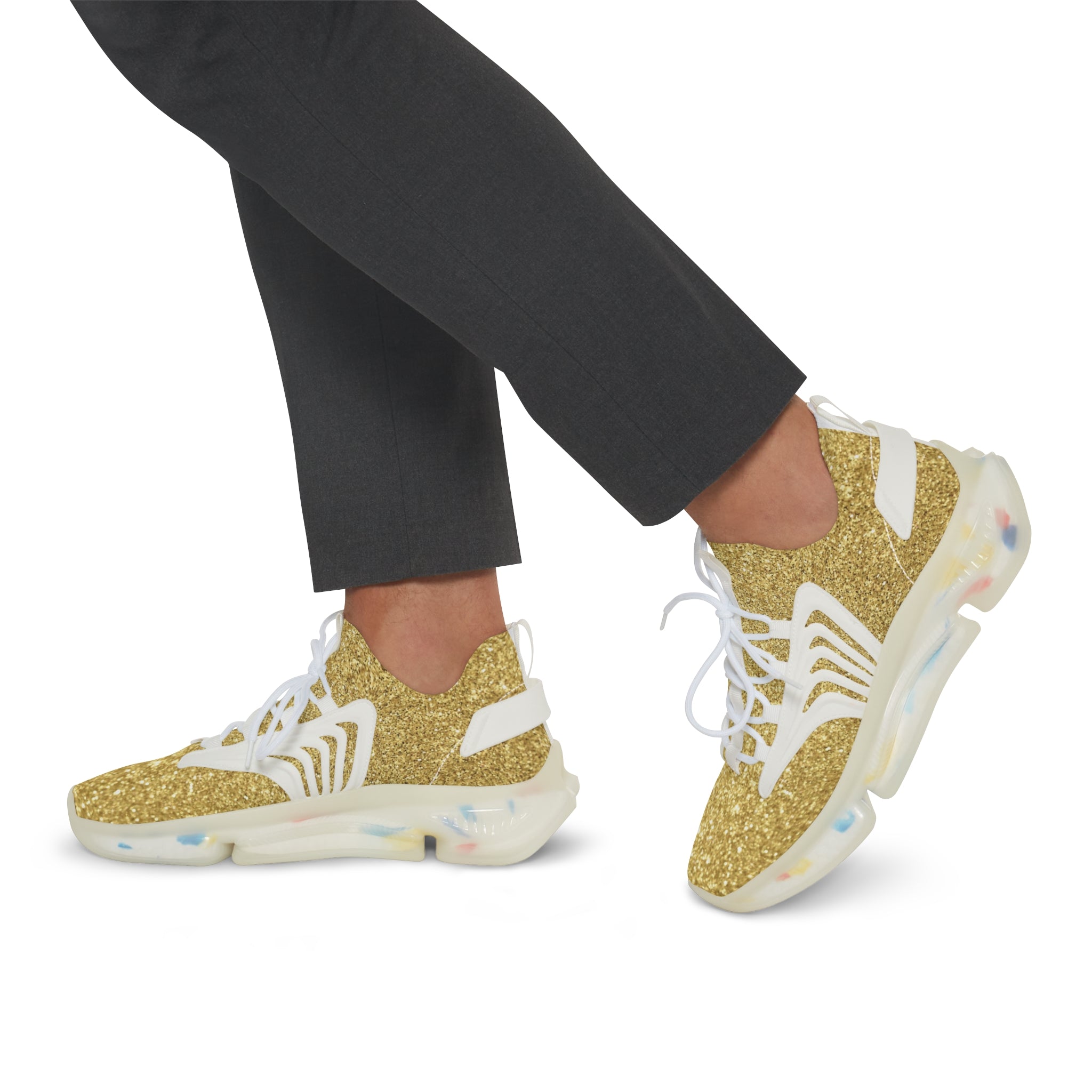 Gold Glitter Mesh Sneakers — Men’s Lightweight Athletic Shoes