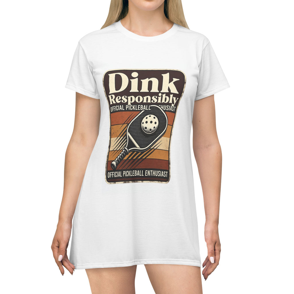 Pickleball T‑Shirt Dress — "Dink Responsibly" Retro Graphic for Players