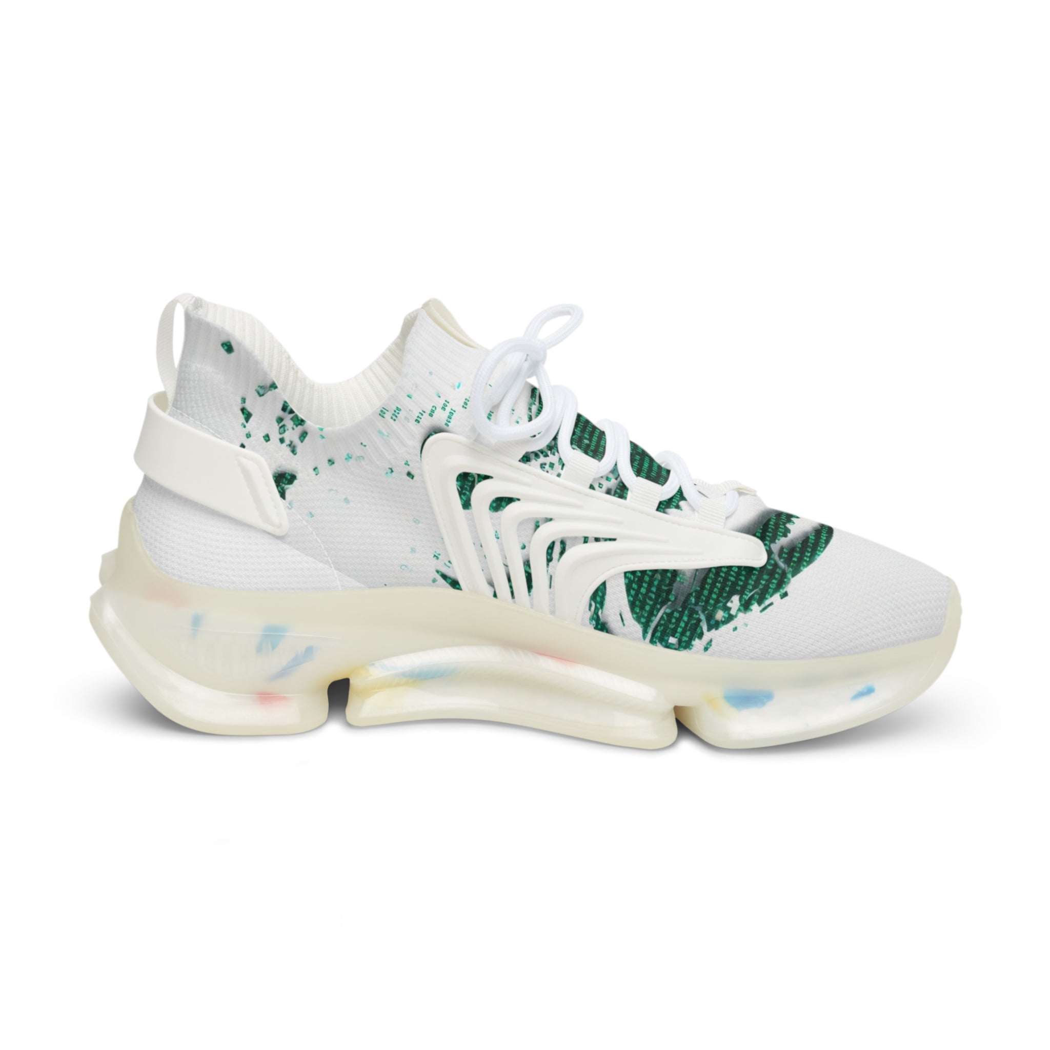 Men's Mesh Sneakers — Lightweight White Athletic Shoes with Green Leaf Print
