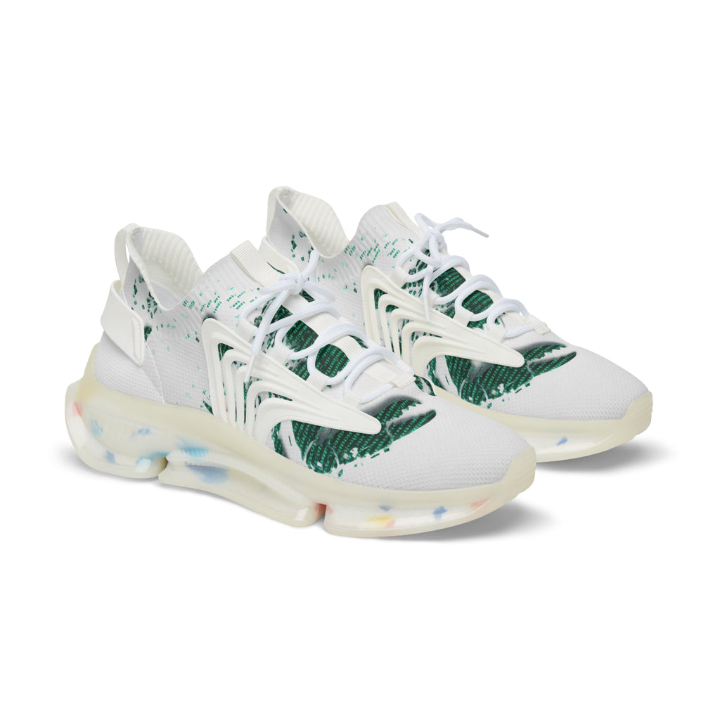 Men's Mesh Sneakers — Lightweight White Athletic Shoes with Green Leaf Print