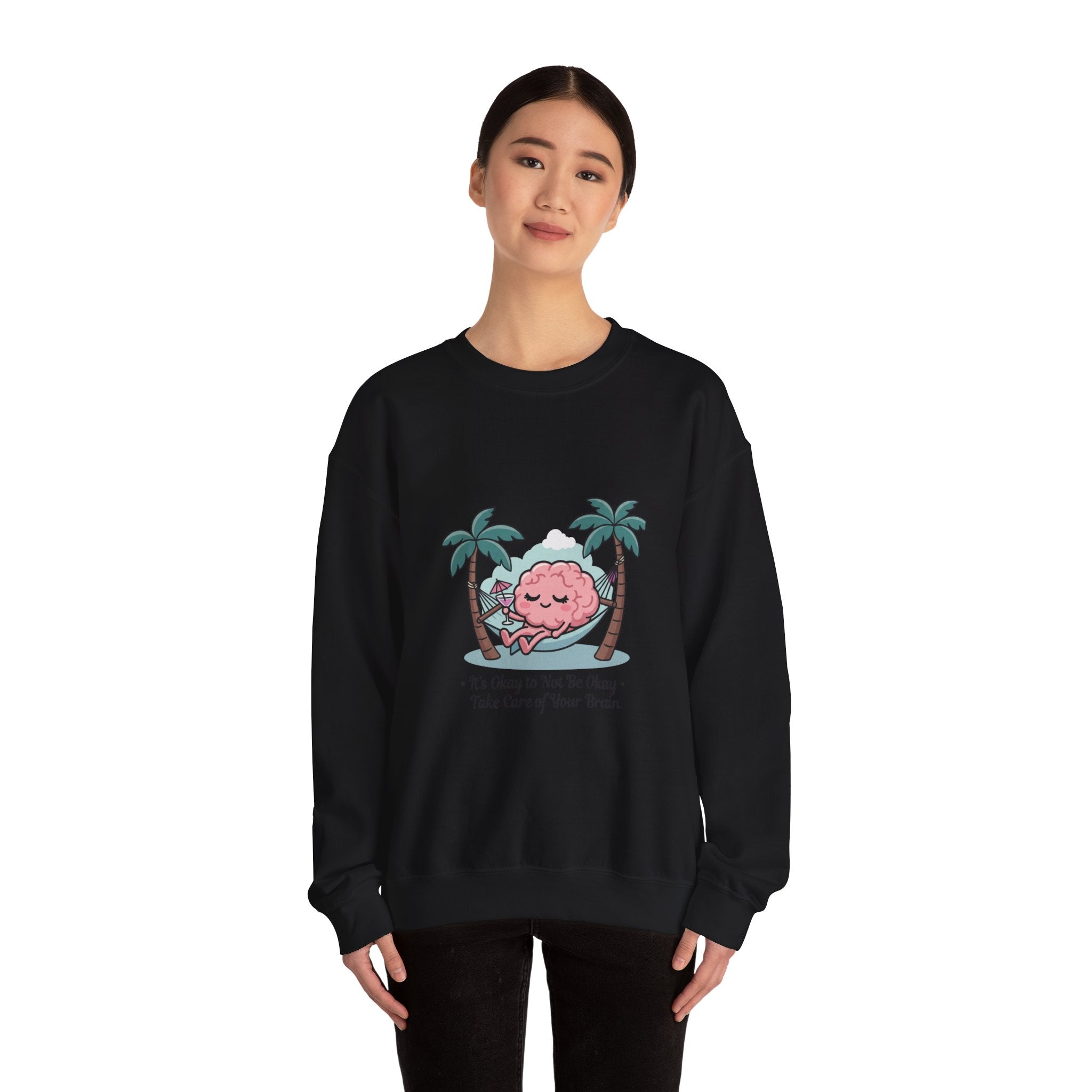 Mental Health Relaxation Brain Hammock Sweatshirt | Father’s Day self-care, retro palm design