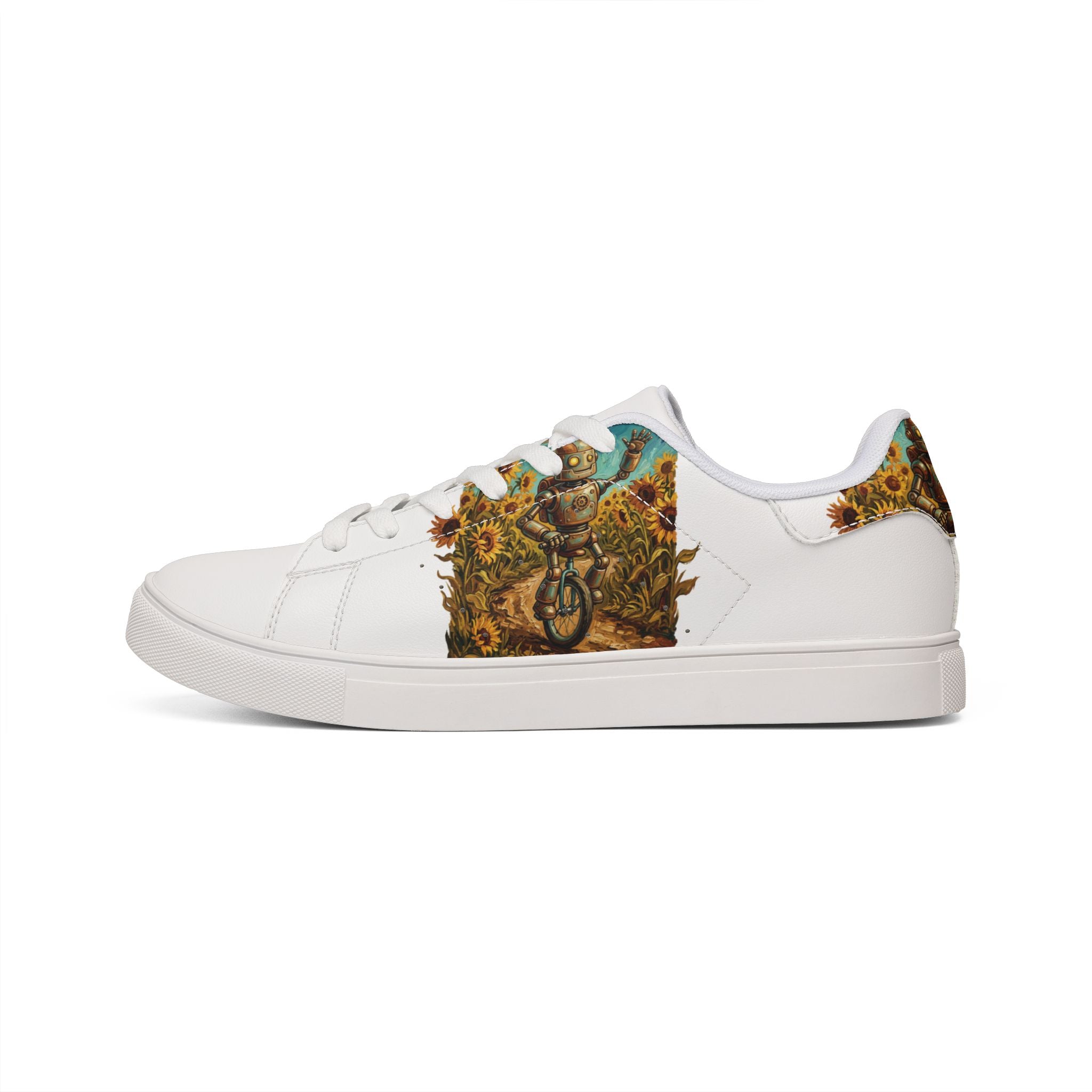 Leather Sneakers — Sunflower Guardian Low-Top Design
