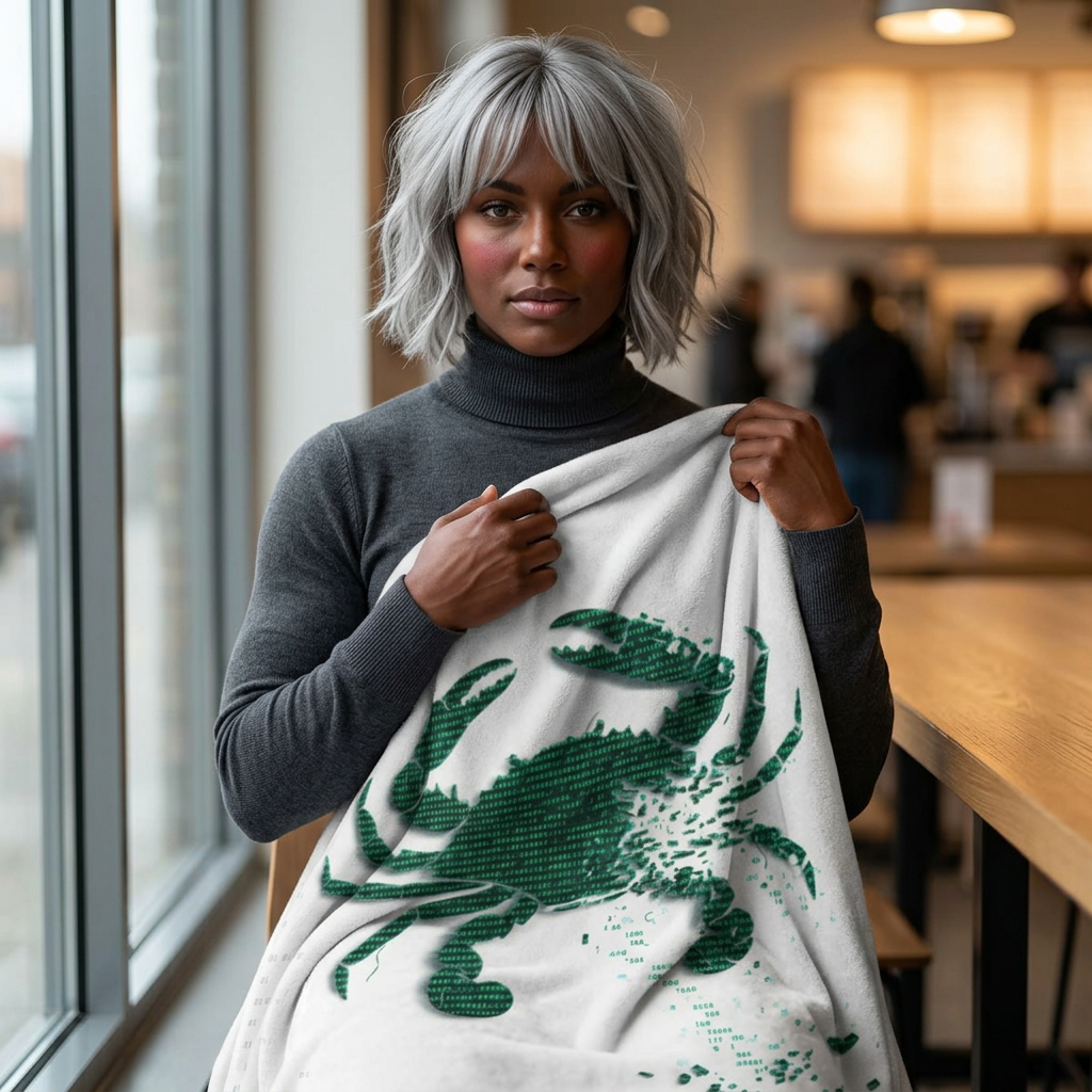 Crab Print Sherpa Blanket — Coastal Green Fleece Throw