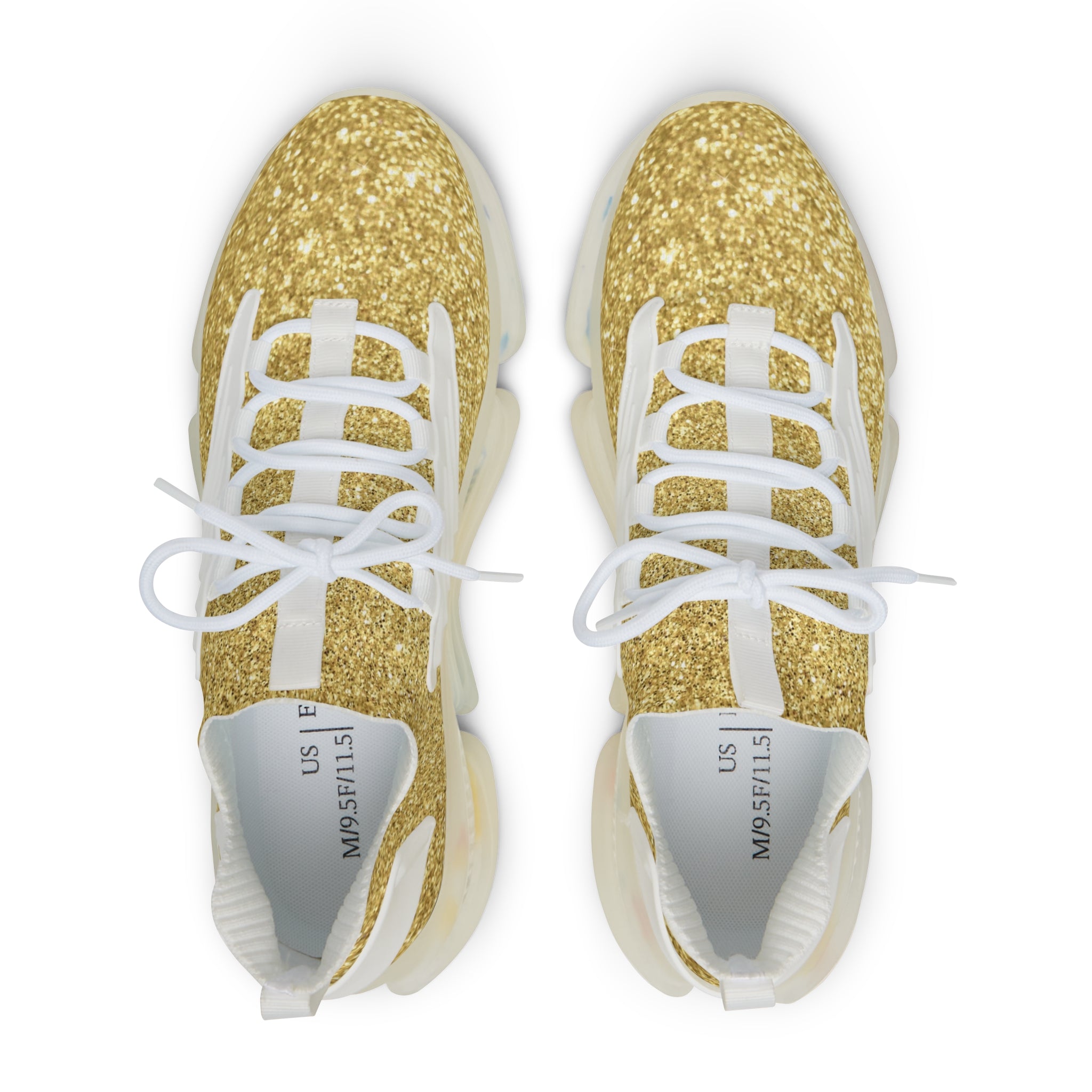 Gold Glitter Mesh Sneakers — Men’s Lightweight Athletic Shoes