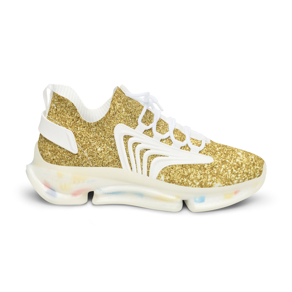Gold Glitter Mesh Sneakers — Men’s Lightweight Athletic Shoes