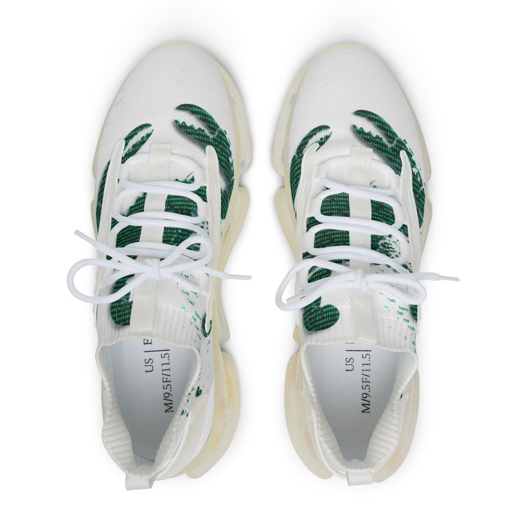 Men's Mesh Sneakers — Lightweight White Athletic Shoes with Green Leaf Print