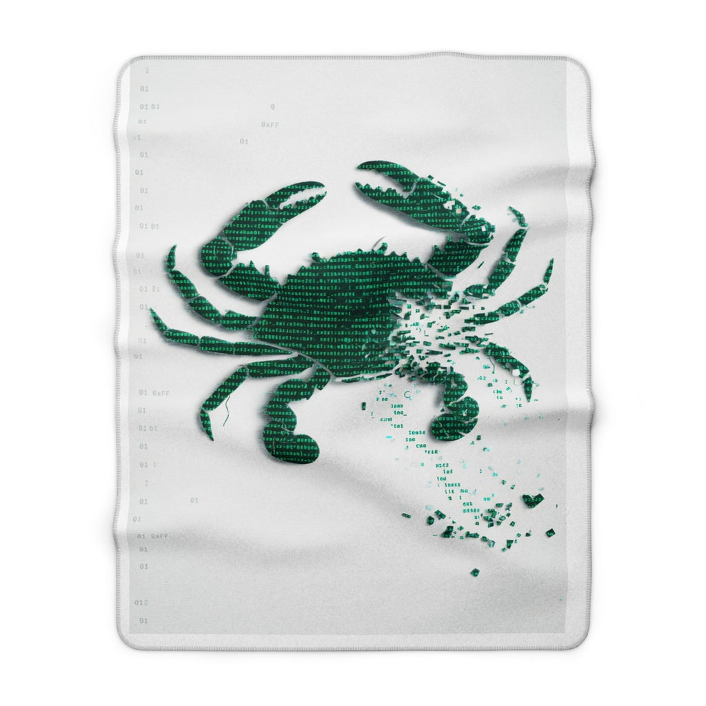Crab Print Sherpa Blanket — Coastal Green Fleece Throw