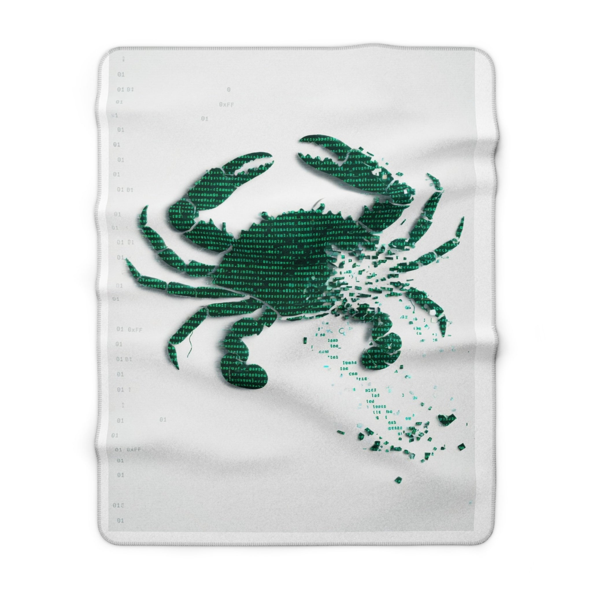 Crab Print Sherpa Blanket — Coastal Green Fleece Throw