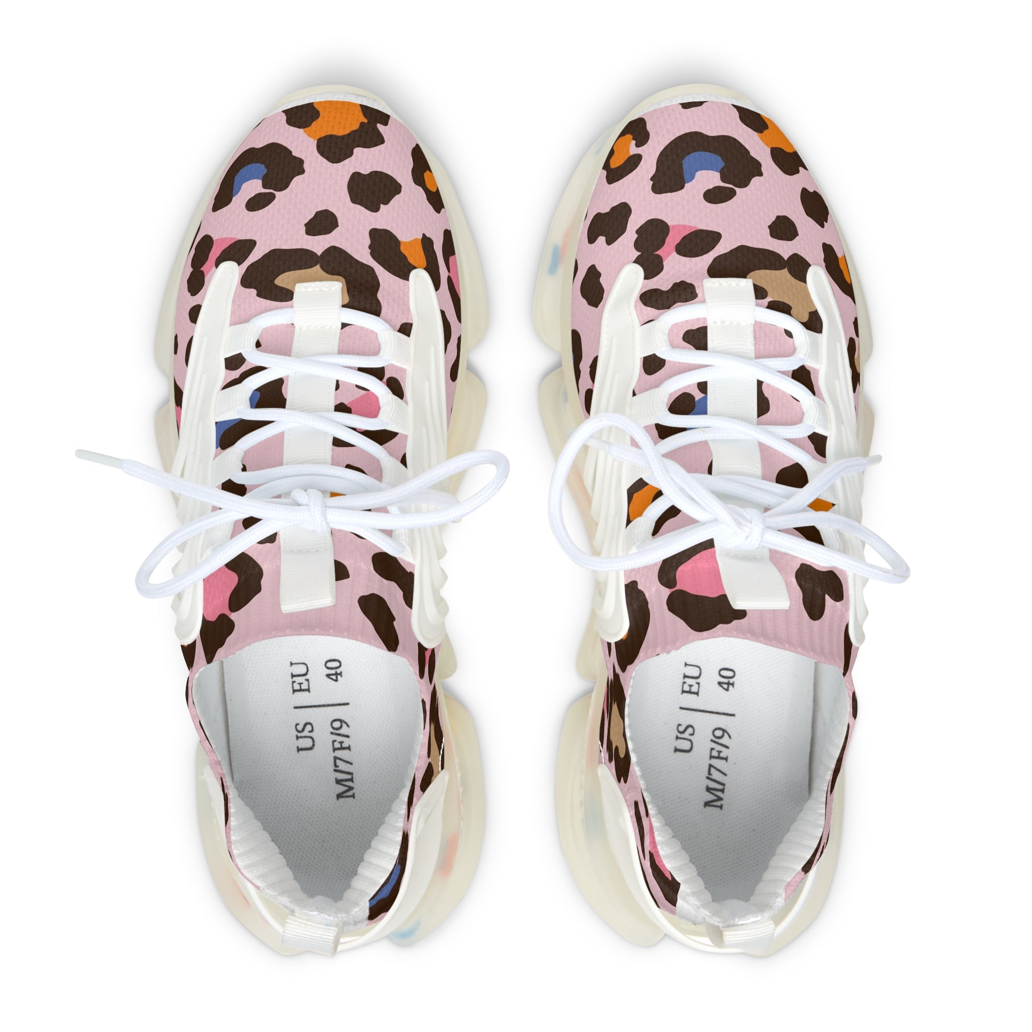 Women's Pink Leopard Mesh Sneakers — Lightweight Patterned Athletic Shoes