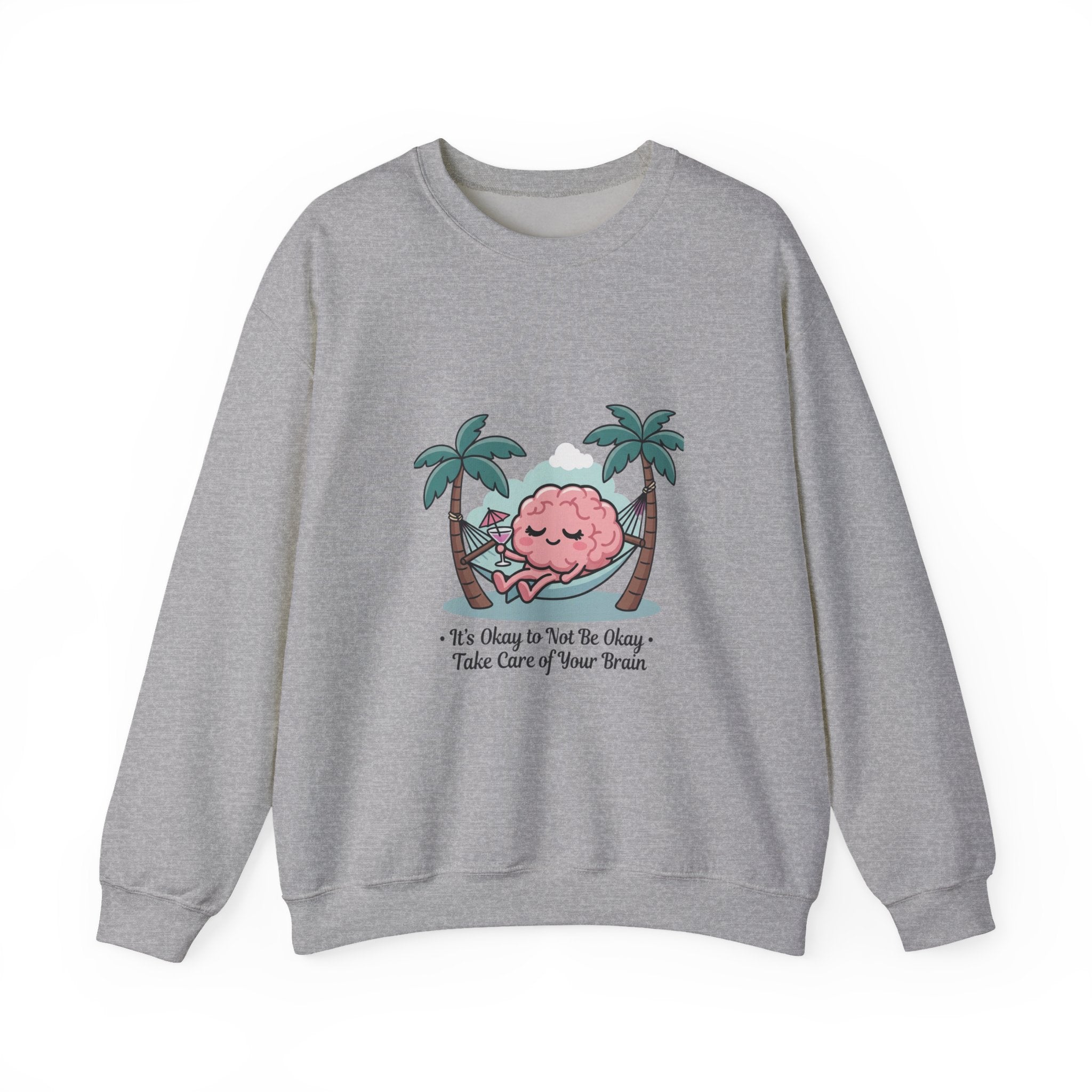 Mental Health Relaxation Brain Hammock Sweatshirt | Father’s Day self-care, retro palm design