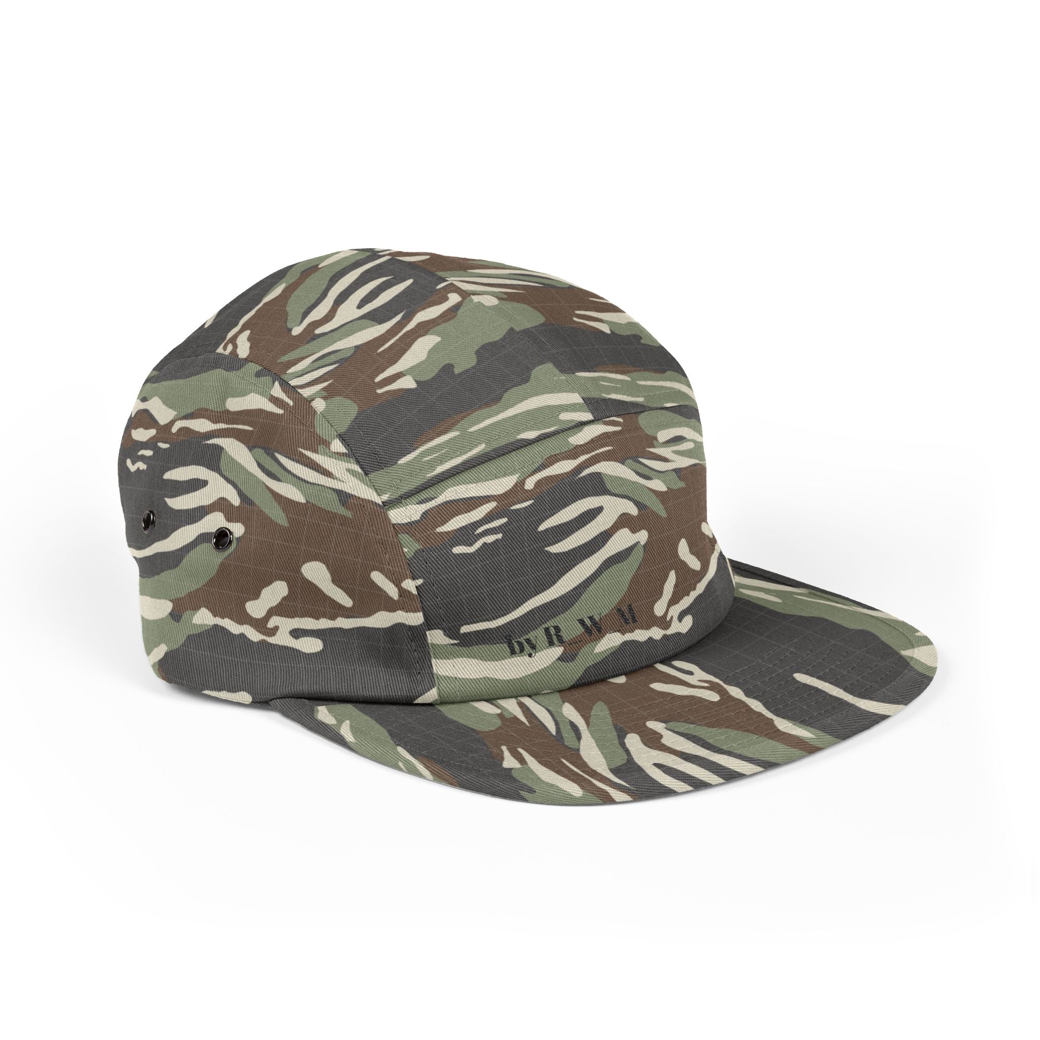 Embroidered 5-Panel Cap — Minimal 'brwn' Logo Cotton Camper Hat