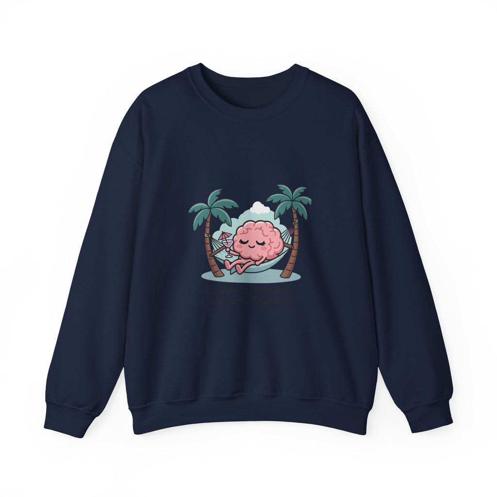 Mental Health Relaxation Brain Hammock Sweatshirt | Father’s Day self-care, retro palm design