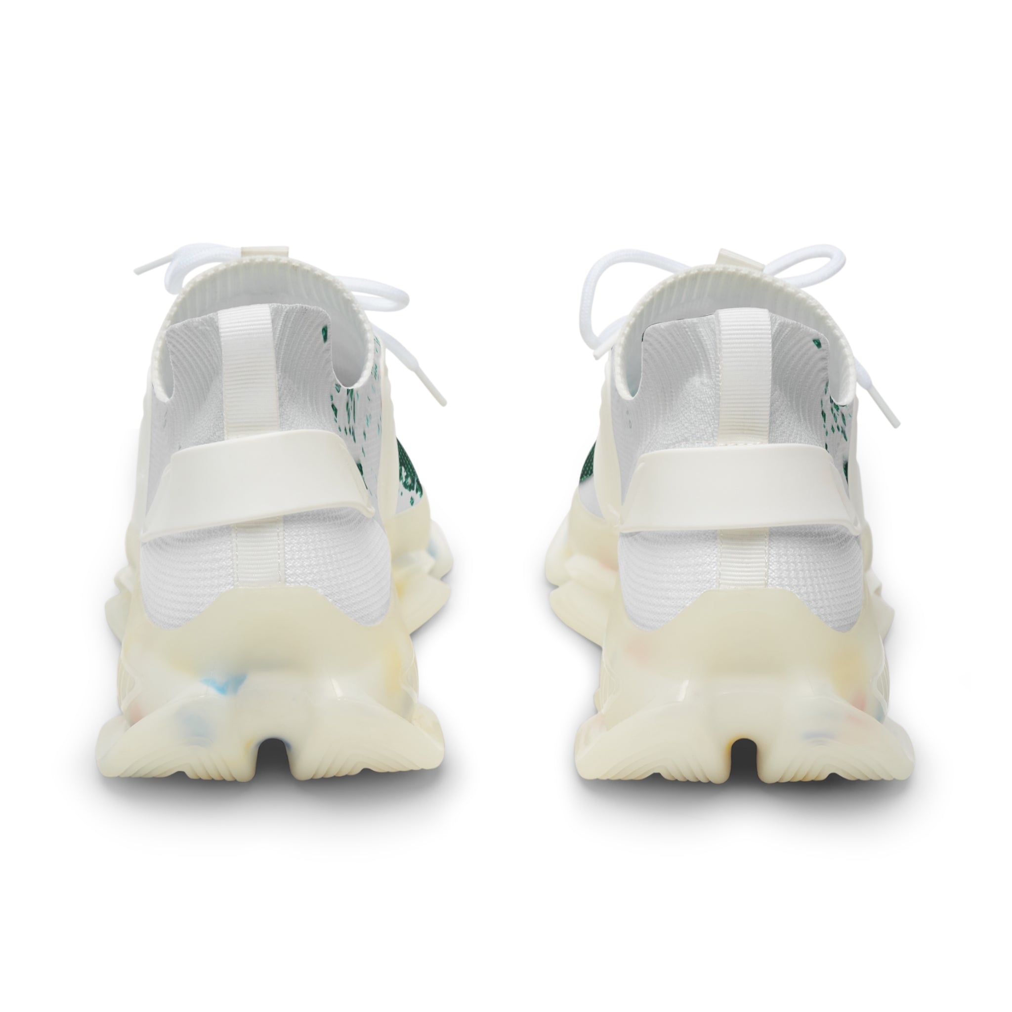 Men's Mesh Sneakers — Lightweight White Athletic Shoes with Green Leaf Print