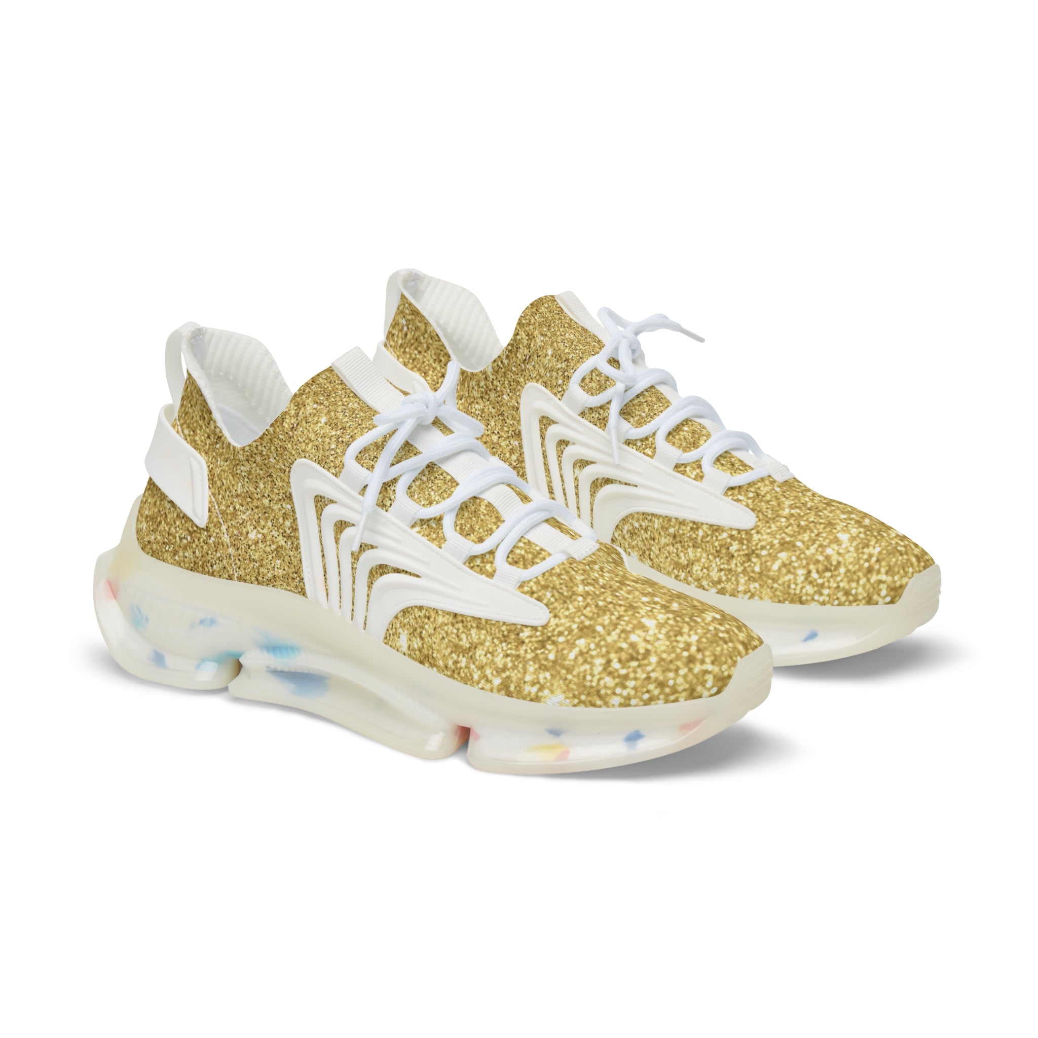 Gold Glitter Mesh Sneakers — Men’s Lightweight Athletic Shoes