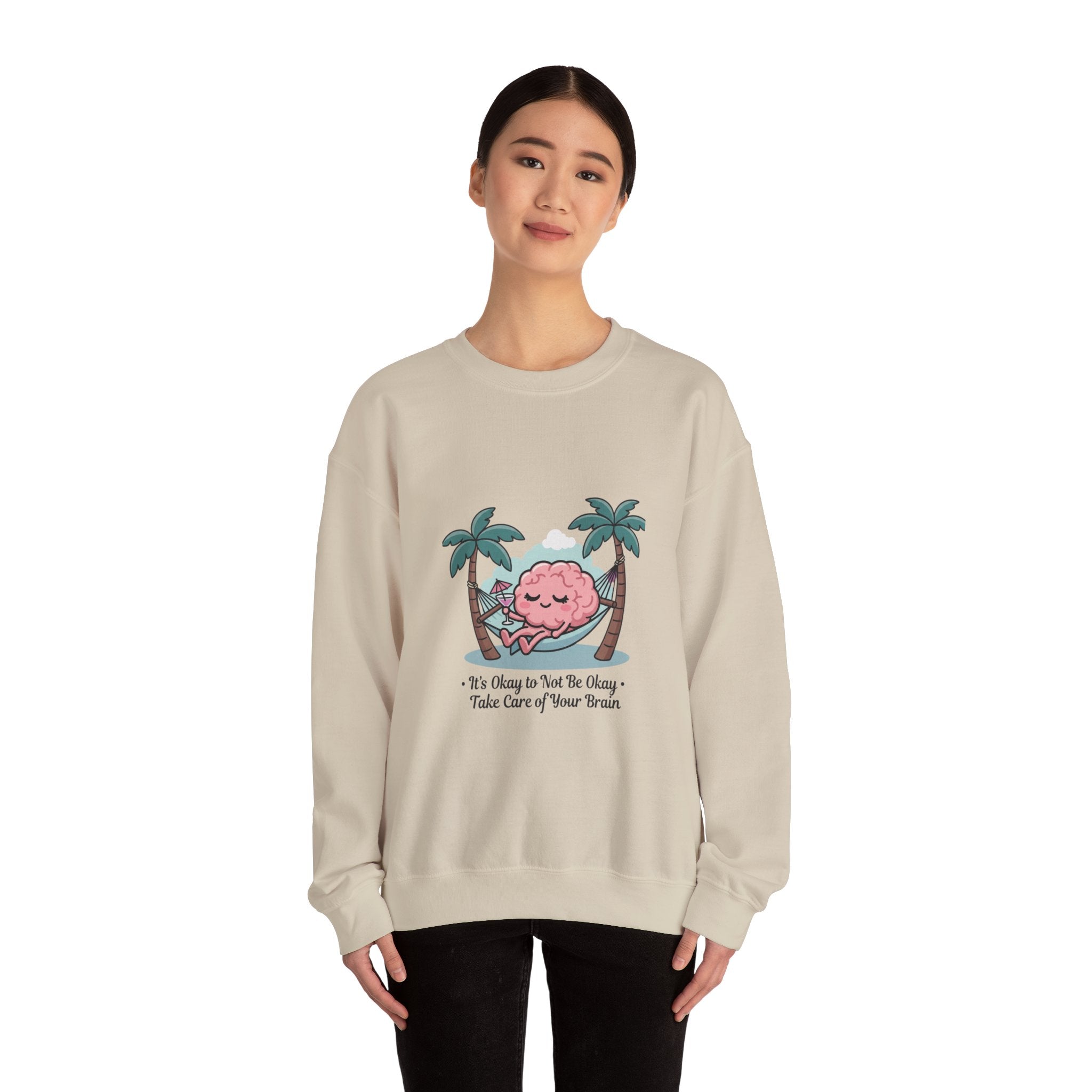 Mental Health Relaxation Brain Hammock Sweatshirt | Father’s Day self-care, retro palm design