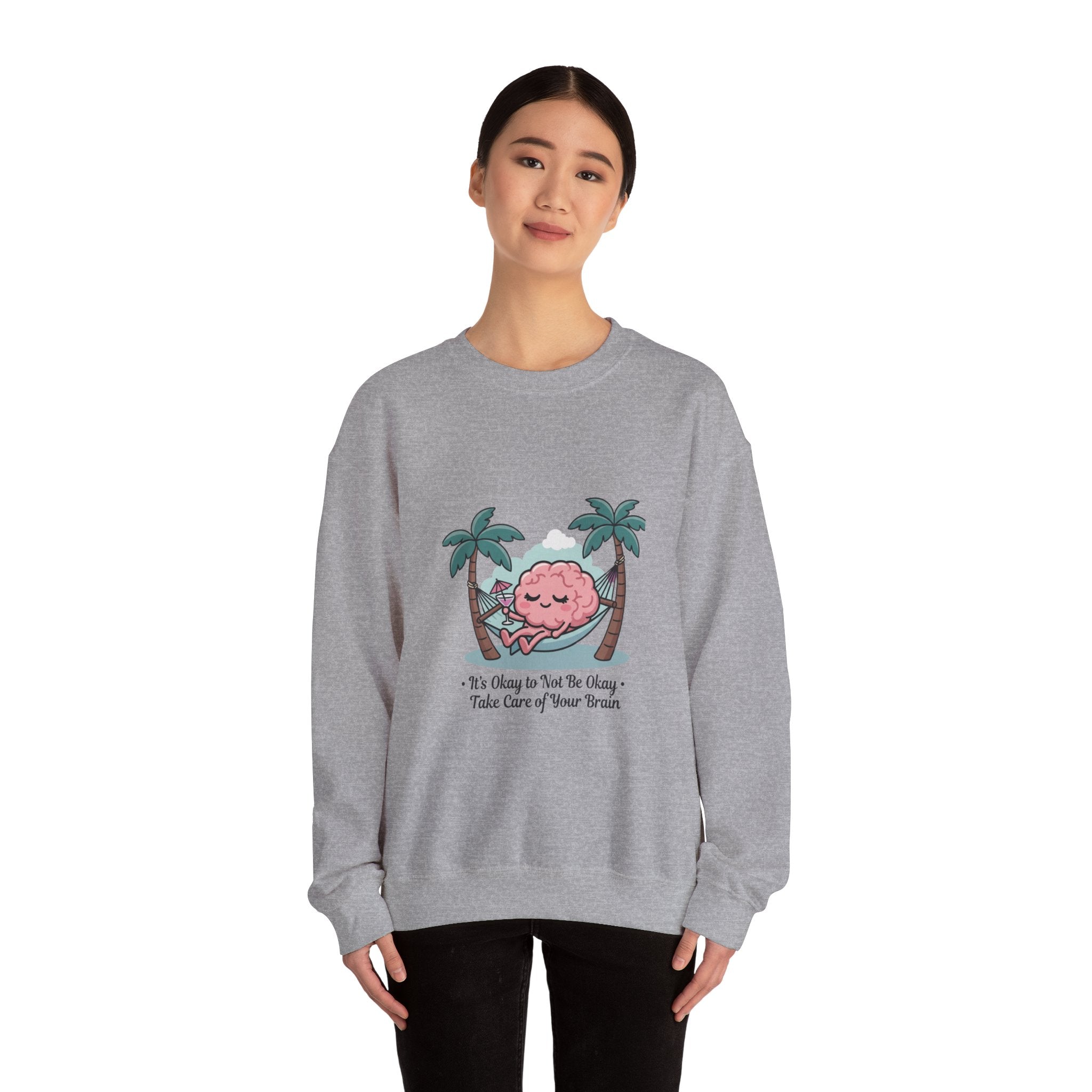 Mental Health Relaxation Brain Hammock Sweatshirt | Father’s Day self-care, retro palm design