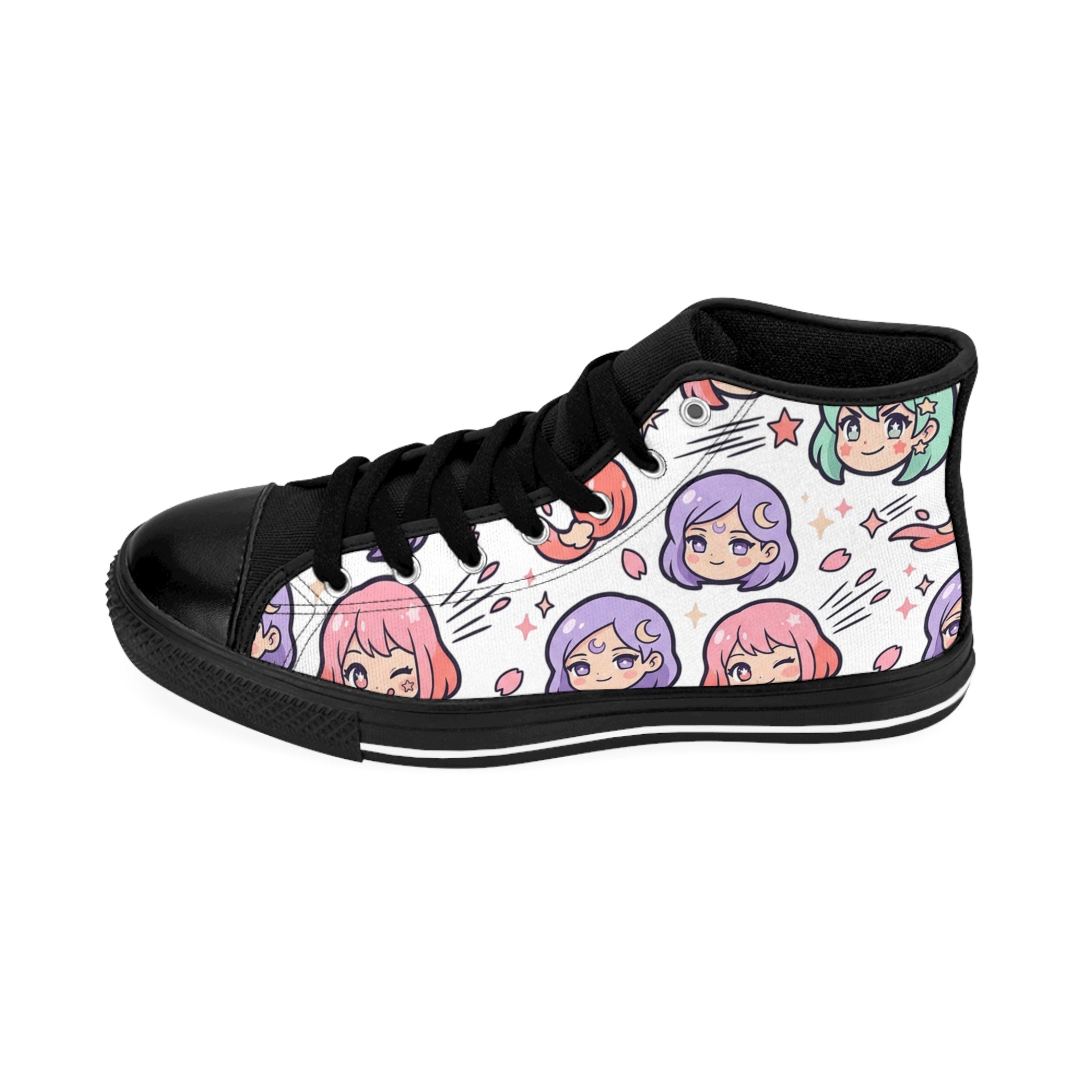 Anime Kawaii Faces High-Top Sneakers — Cute Pastel Character Print