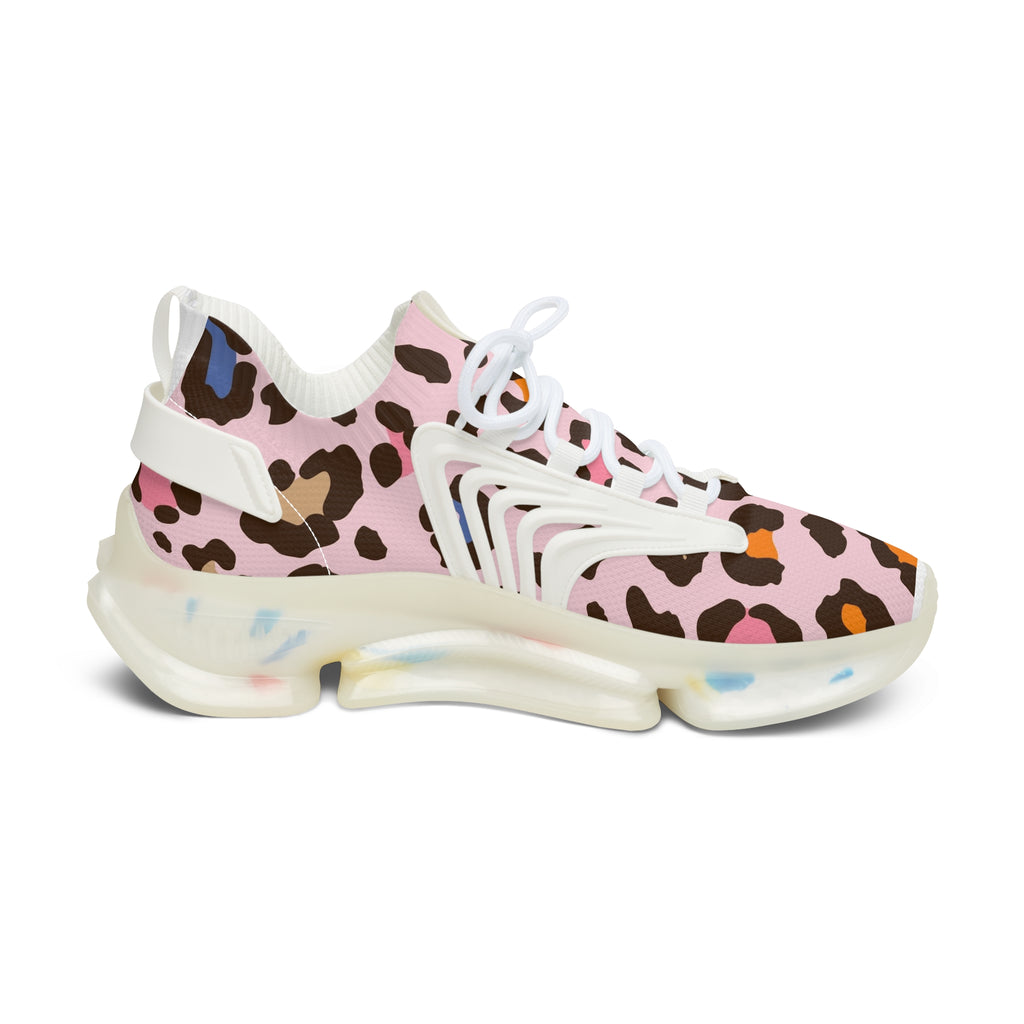 Women's Pink Leopard Mesh Sneakers — Lightweight Patterned Athletic Shoes