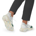 Men's Mesh Sneakers — Lightweight White Athletic Shoes with Green Leaf Print