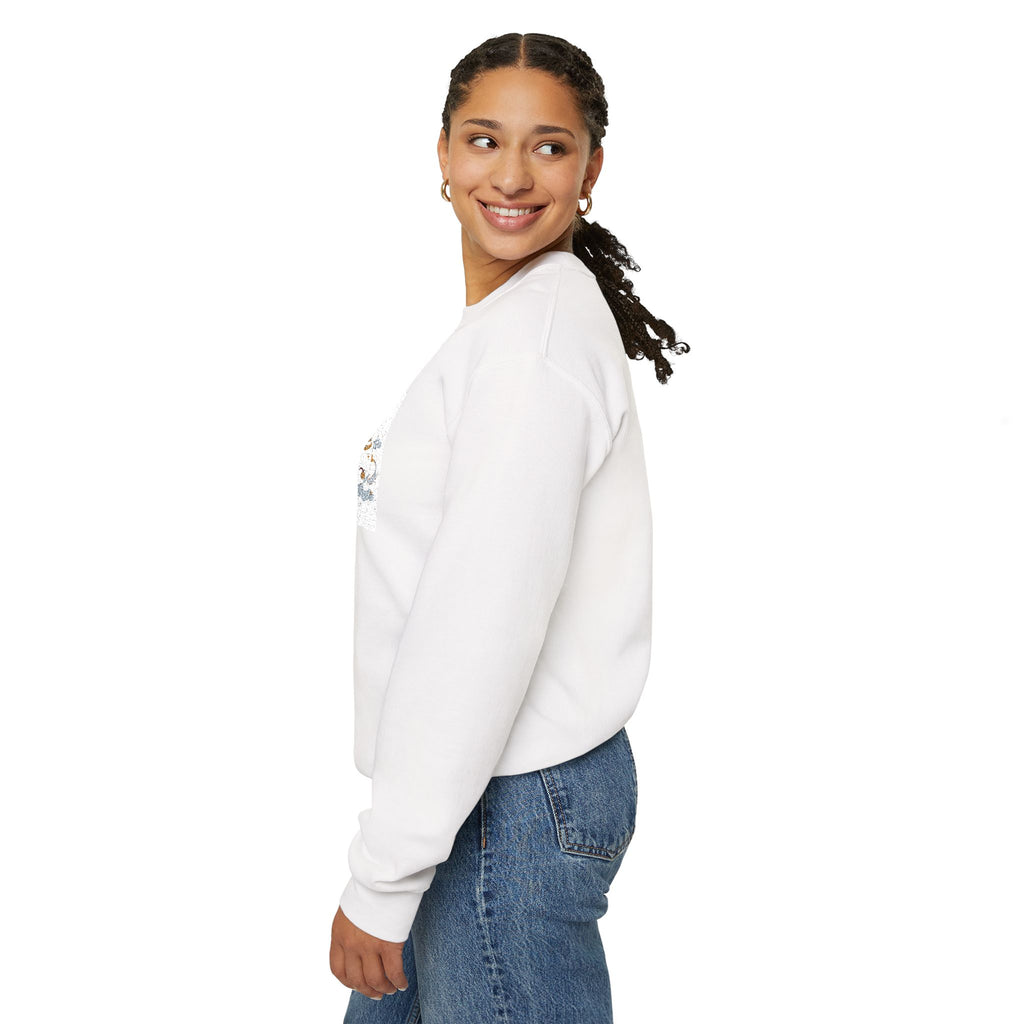 Crewneck Sweatshirt — Minimal Snowy Ski Scene "The Mountains Are Calling"