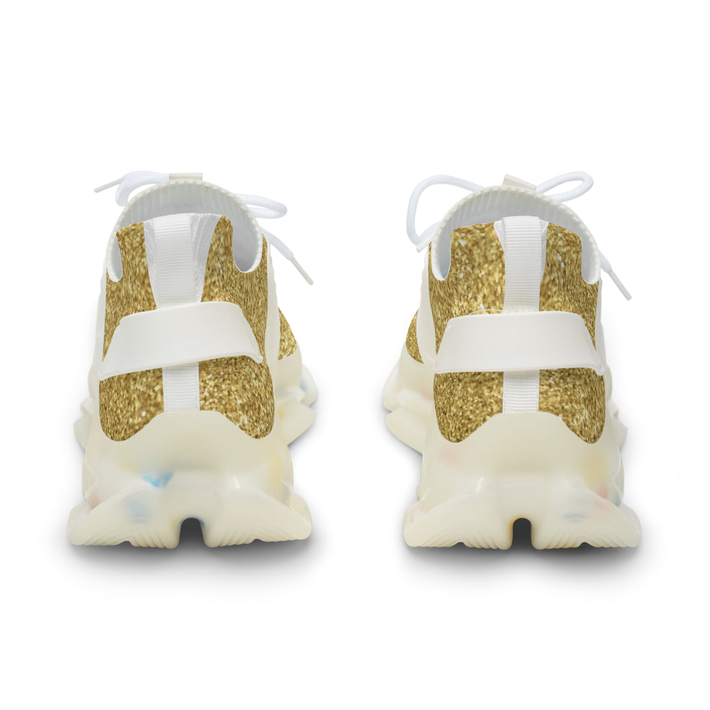 Gold Glitter Mesh Sneakers — Men’s Lightweight Athletic Shoes