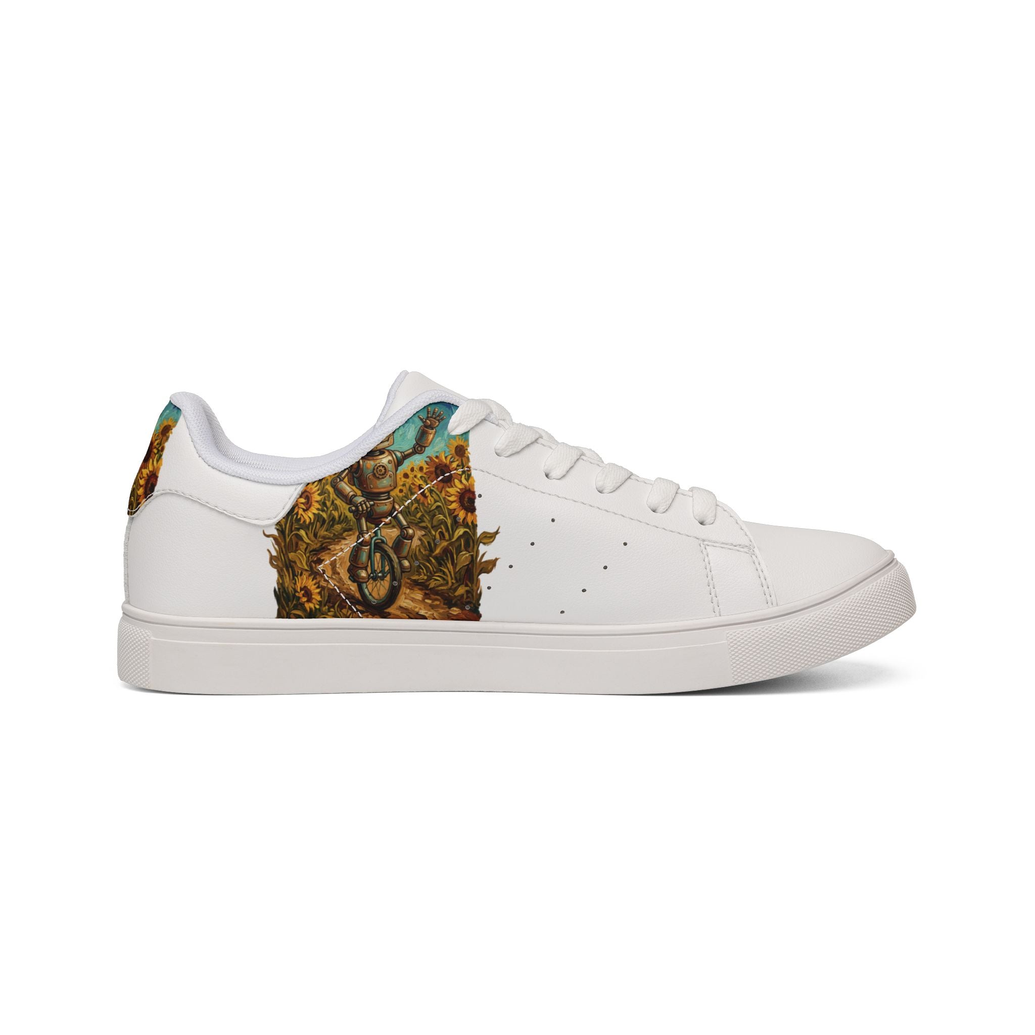 Leather Sneakers — Sunflower Guardian Low-Top Design