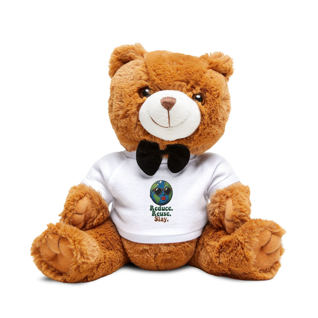 Brown Plush Teddy Bear with Bow Tie & Custom T-Shirt – Cute Gift for Kids & Valentines